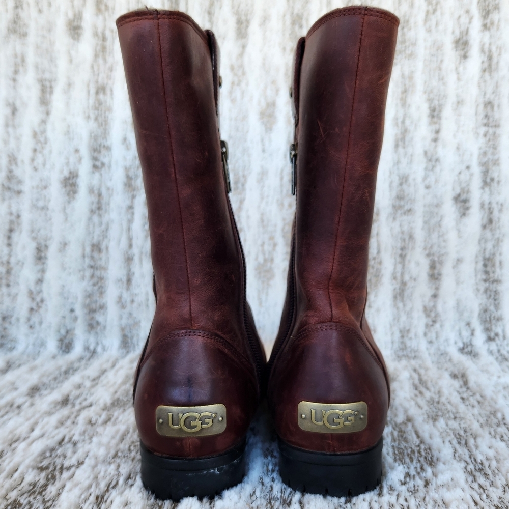 UGG Australia 'Burroughs' Waterproof Leather Boot Sherpa Brown Women's Size 6.5 - Picture 5 of 12